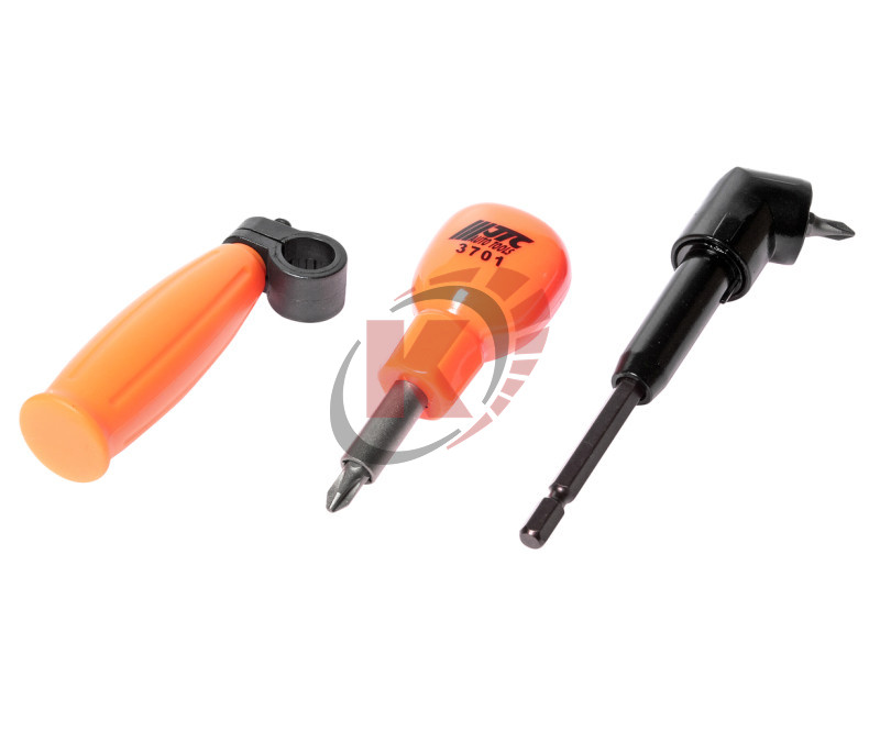 Отвертка с угловым переходником 90град. в комплекте с битами (JTC-3701)