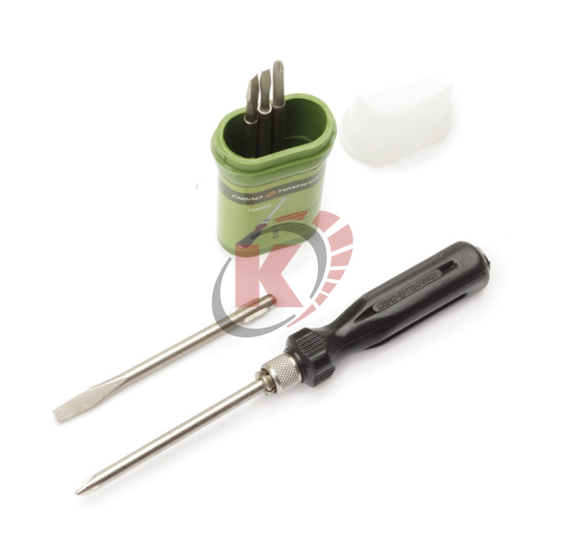 Отвертка цанговая с вставками 5пр. 110 мм Шлиц 6,5,3 мм, РН1,РН2 (708050) ДТ