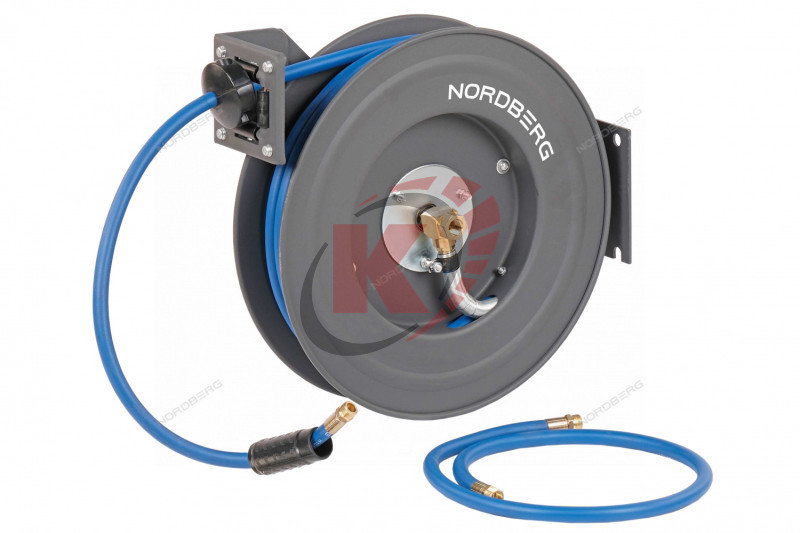 Катушка пневмошланга 20м 10х15мм 20bar, M3/8"-M3/8" на стальной катушке (HR1020RPVC) Nordberg