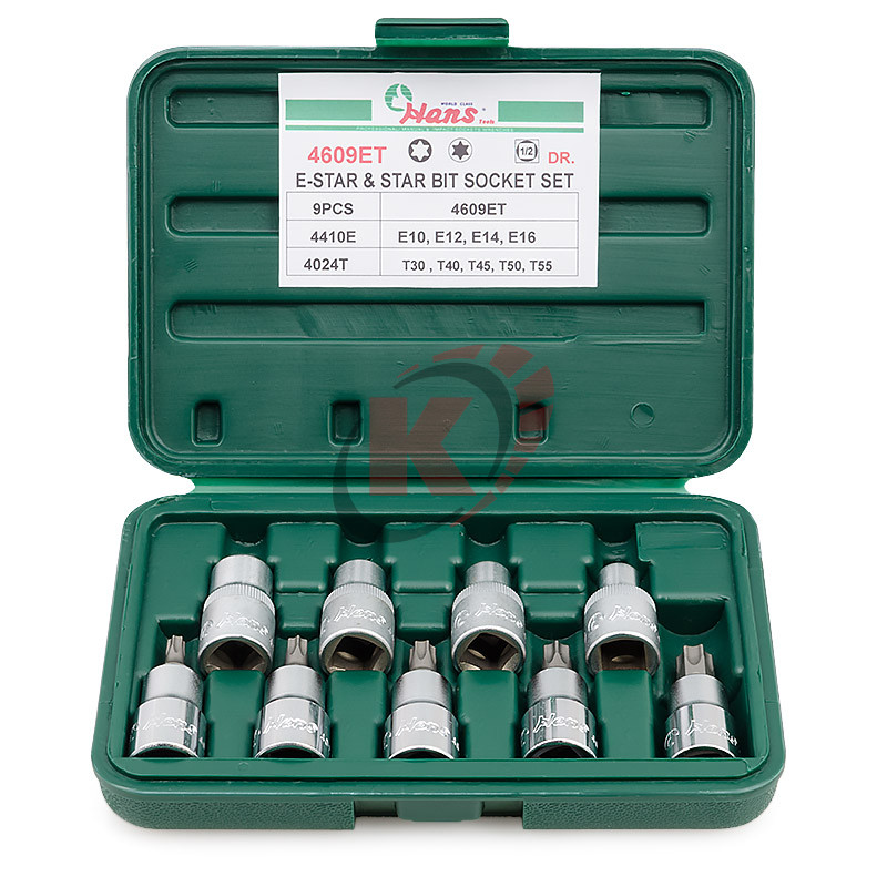 Набор бит-насадок TORX 1/2" 9 пр. E10-E16, T30, T40, T45, T50, T55 (4609ET) HANS