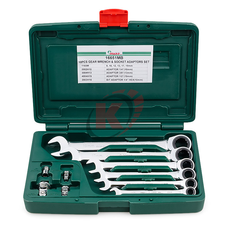 Набор ключей комб. трещеточных КГК-6+адаптеры 8-19 (16651MB) Hans кейс