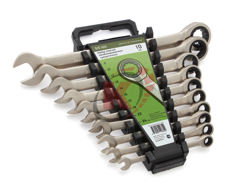 Набор ключей комб. трещоточных КГК-10 р-ры 8-24мм пластик. холдер (515100) ДТ