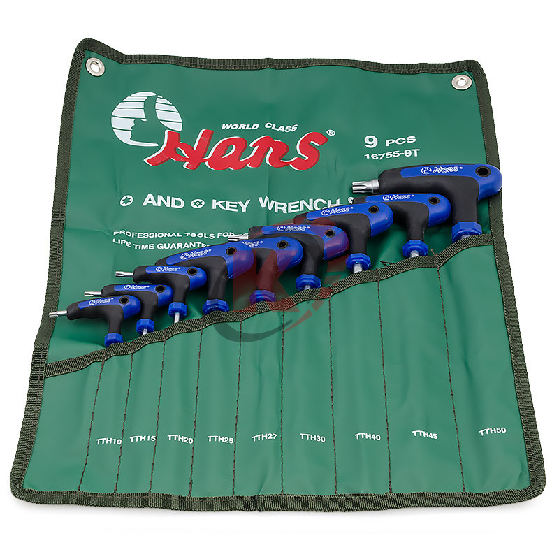 Набор ключей Г-обр. TORX 9пр ТH10-ТH50 с отверстием (16755-9T) Hans