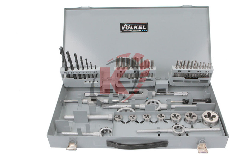 Набор метчиков, плашек и сверл 44пр. М3-М12 (VO-49111) Volkel