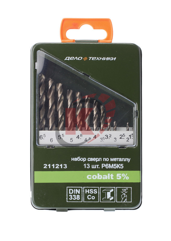 Набор сверл ц/хв 13 шт 1.5-6.5 мм Cobalt 5%, (211213) ДТ