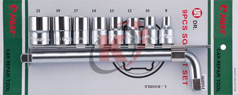Набор торцевых головок 1/2" с L-обр. воротком 9пр. 8-21мм на линейке (4609M) Hans