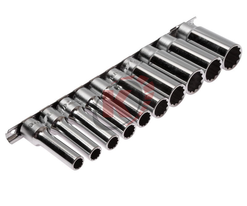 Набор торцевых головок 12гр. 1/2" 10-24мм глубоких 10пр. на линейке (JTC-T410M) JTC