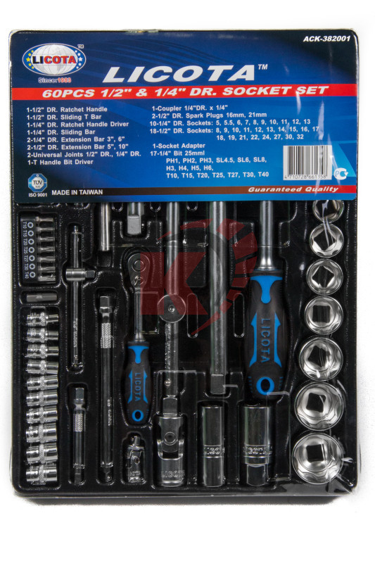 Набор торцевых головок 1/4"-1/2" 60пр. (ACK-382001) ложемент Licota