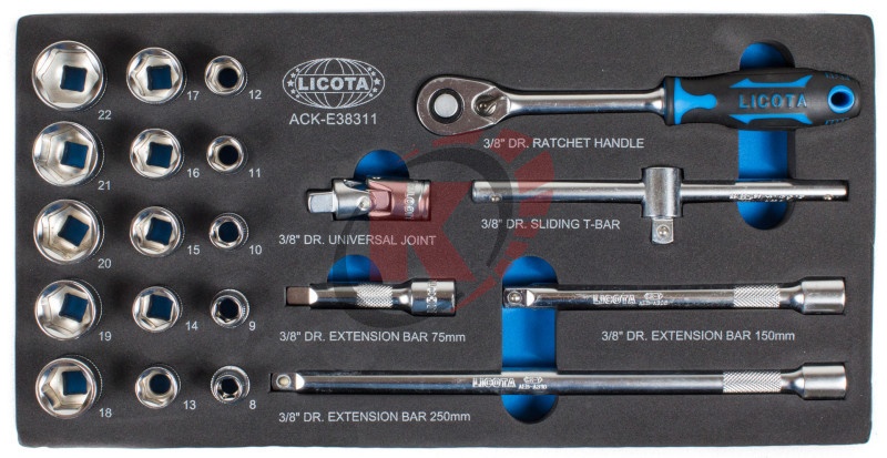 Набор торцевых головок 3/8" 21пр. р-ры 8-22 (ACK-E38311) ложемент Licota
