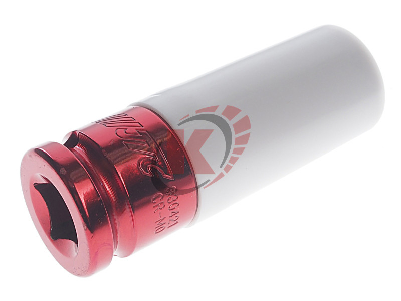 Головка торцевая 6гр. 1/2" S=21мм L=87мм ударная для литых дисков красная (JTC-330421)