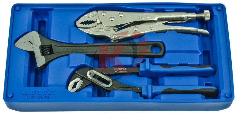 Набор ручные тиски, перест. клещи, развод. ключ (ACK-B3012) лож.-кейс Licota