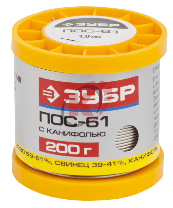 Припой ПОС 61 с канифолью d=1,0 мм 200гр. (55450-200-10C) Зубр