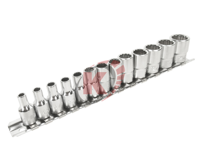 Набор головок торцевых 12гр. 1/4" 4-14мм 13пр на линейке (JTC-T213M)