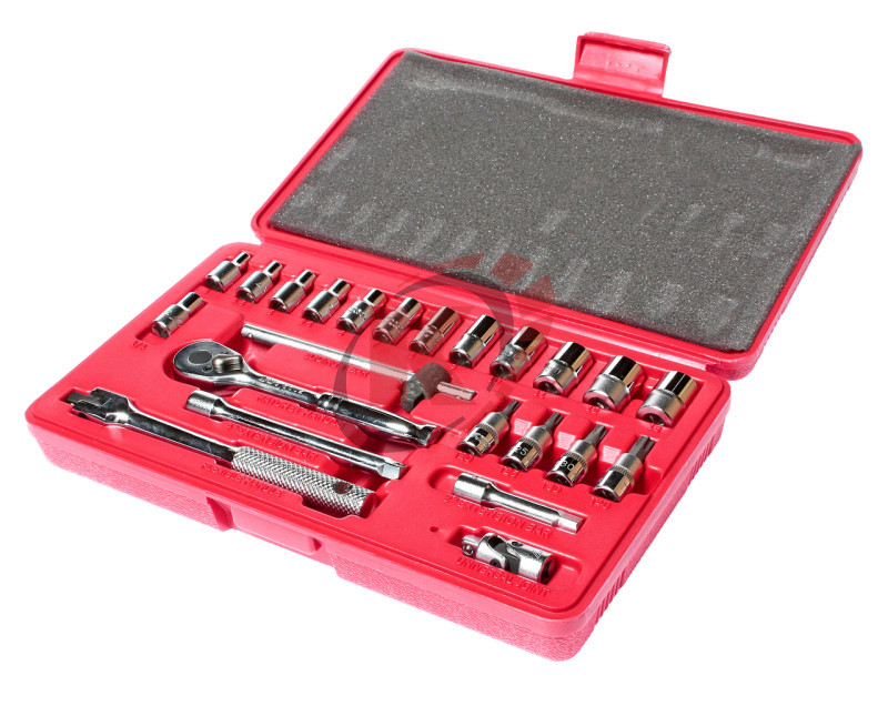 Набор головок торцевых 6-гранных и насадок 1/4" 4-13мм, T20-T40 в кейсе 23 предмета (JTC-H223B)