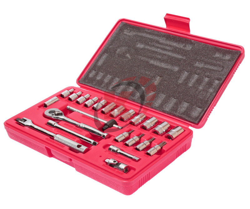 Набор головок торцевых 6-гранных и насадок 1/4" 5/32"-1/2", T20-T40 в кейсе 23 предмета (JTC-H223S)