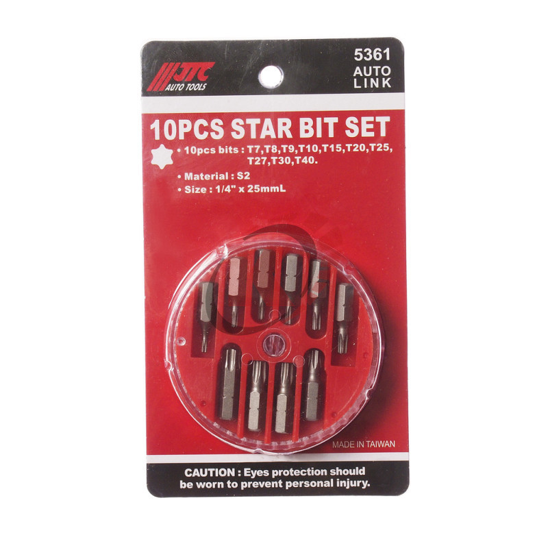 Набор бит 1/4" TORX T7-T40 10 предметов в боксе (JTC-5361)
