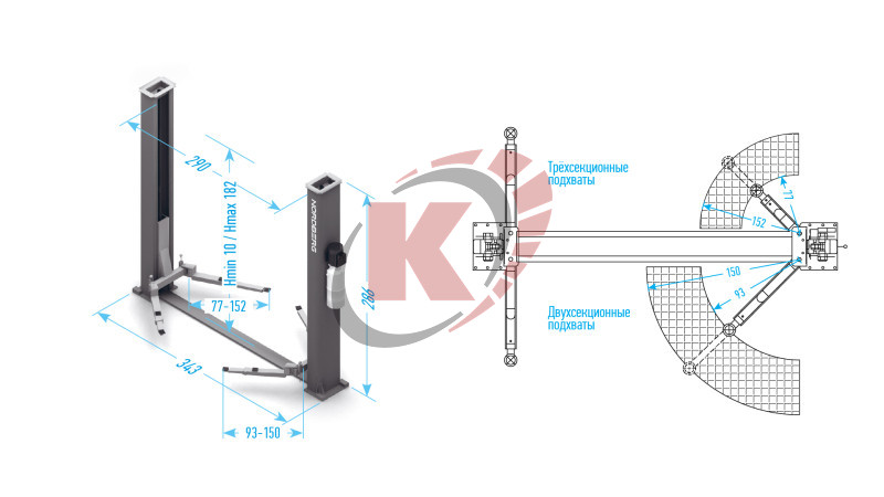 Подъемник двухстоечный 4,5т с нижней синхронизацией 380В (N4124AM-4,5G) Nordberg