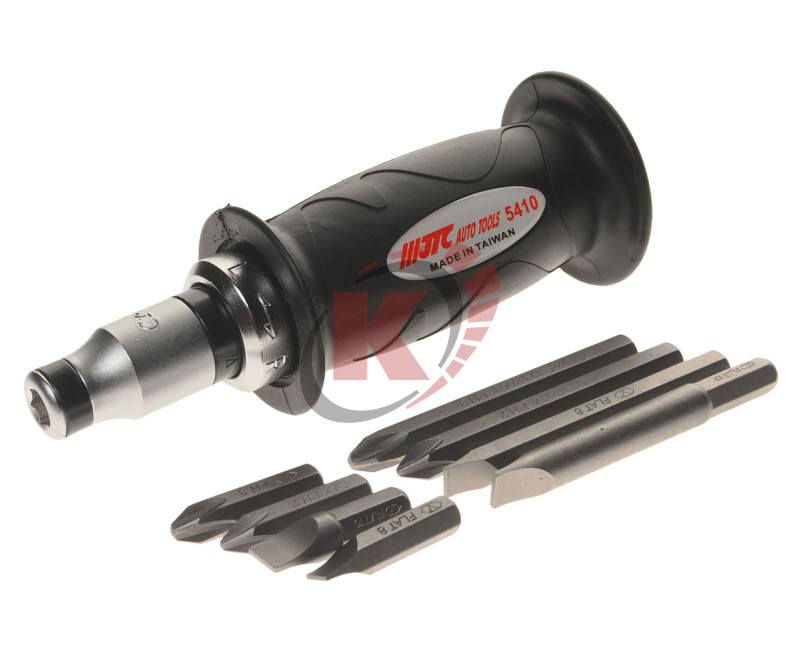 Отвертка ударная с набором бит PH2, PH3, SL8, SL10, PH2, PH3, SL8, SL10 (JTC-5410)