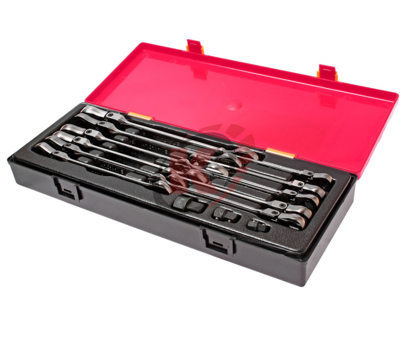 Набор ключей комбинированных трещоточных с подвижной головкой 8-19мм в кейсе 14 предметов (JTC-K6142