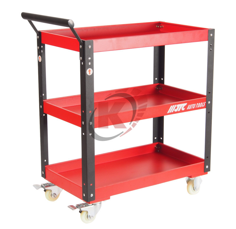 Тележка инструментальная 3 секции, красная на колесах с открытым отсеком (JTC-S1053)