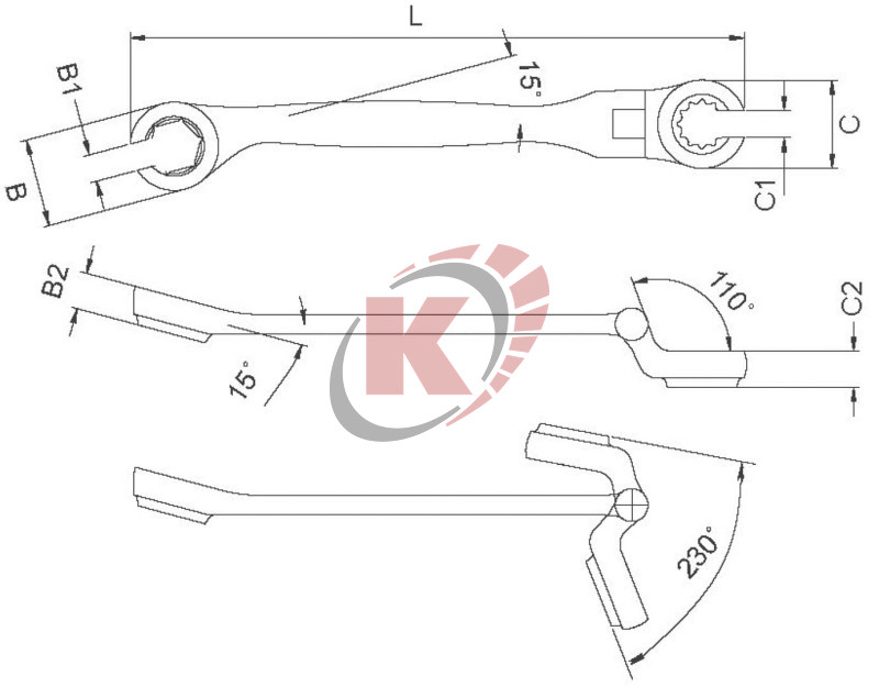 Ключ разрезной с полукарданом 13х13 (AWT-FXF1313) Licota