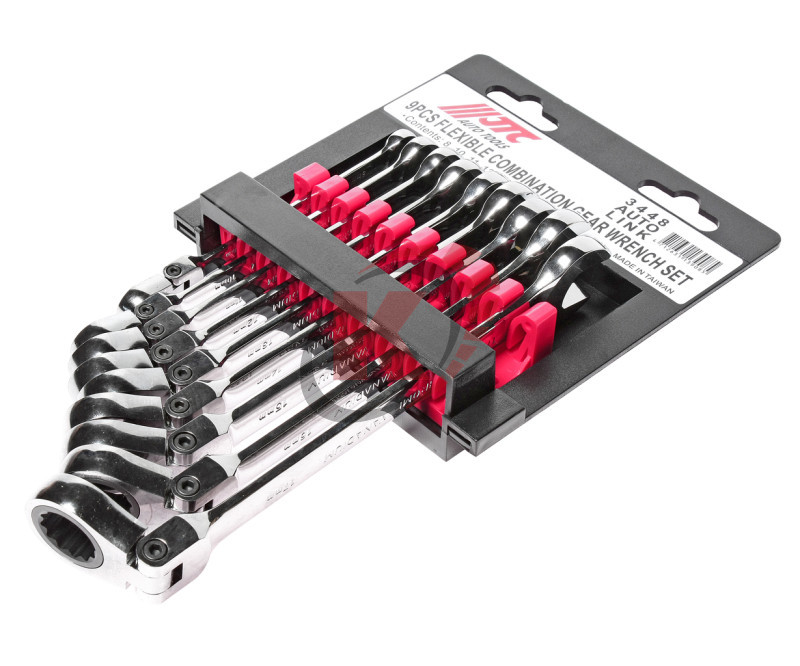 Набор ключей комб. трещоточных с подвижной головкой 8-17мм на холдере 9 предметов (JTC-3448)