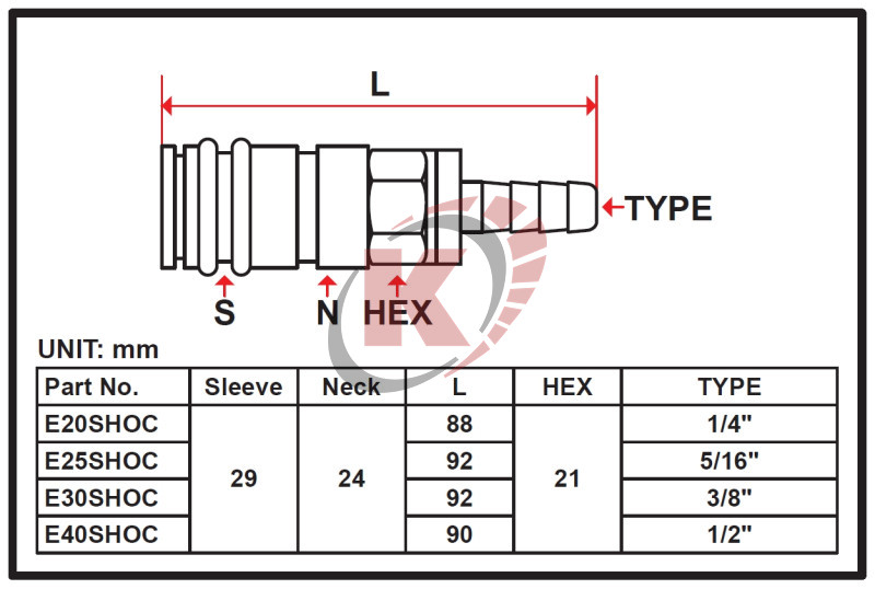 Быстроразъем "мама" на елочку 8 мм композитный (E25SHOC) Licota