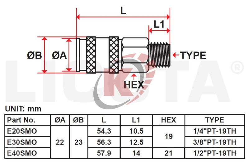 Быстроразъем "мама" наружная резьба M1/2" латунь (E40SMO) Licota
