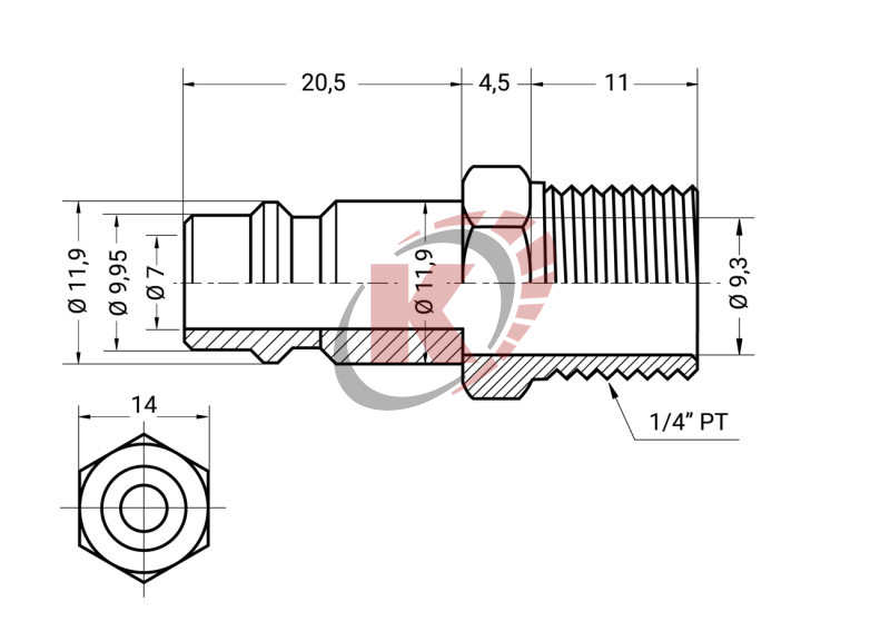Быстроразъем "папа" наружная резьба М1/4" (020PM) Licota